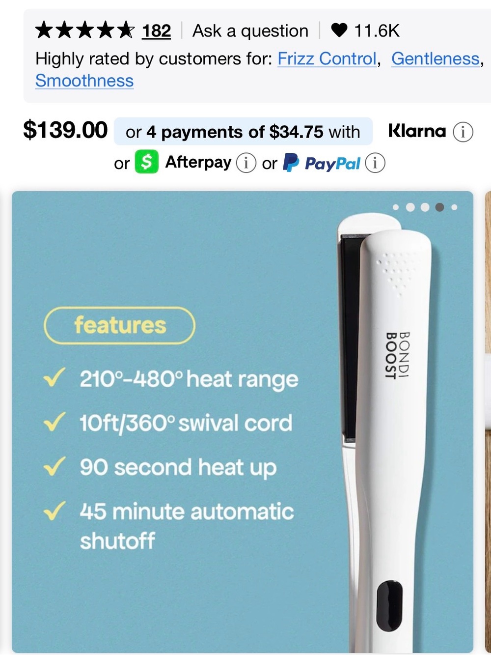 Bondi Boost White Travel Hair Straightener - Compact Corded Styling Iron